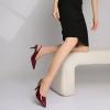 imageRIBONGZ Slingback Heels for Women Kitten Heels Closed Pointed Toe Ankle Strap Low Heeled Sexy Pumps Wedding Bride Guest Party Evening Prom Formal Herls Dressy ShoesBurgundy Patent