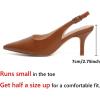 imageRIBONGZ Slingback Heels for Women Kitten Heels Closed Pointed Toe Ankle Strap Low Heeled Sexy Pumps Wedding Bride Guest Party Evening Prom Formal Herls Dressy ShoesBrown