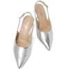 imageRIBONGZ Slingback Heels for Women Kitten Heels Closed Pointed Toe Ankle Strap Low Heeled Sexy Pumps Wedding Bride Guest Party Evening Prom Formal Herls Dressy ShoesSilver Matte