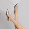 imageRIBONGZ Slingback Heels for Women Kitten Heels Closed Pointed Toe Ankle Strap Low Heeled Sexy Pumps Wedding Bride Guest Party Evening Prom Formal Herls Dressy ShoesSilver Matte