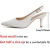 imageRIBONGZ Slingback Heels for Women Kitten Heels Closed Pointed Toe Ankle Strap Low Heeled Sexy Pumps Wedding Bride Guest Party Evening Prom Formal Herls Dressy ShoesWhite