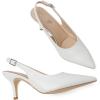 imageRIBONGZ Slingback Heels for Women Kitten Heels Closed Pointed Toe Ankle Strap Low Heeled Sexy Pumps Wedding Bride Guest Party Evening Prom Formal Herls Dressy ShoesWhite