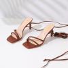 imageRIBONGZ Strappy Heels for Women Square Open Toe Tie Up Sandals Ankle Strap Lace Up Stiletto High Heels Sexy for Wedding Prom Party Comfort Dress ShoesBrown