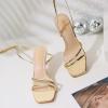 imageRIBONGZ Strappy Heels for Women Square Open Toe Tie Up Sandals Ankle Strap Lace Up Stiletto High Heels Sexy for Wedding Prom Party Comfort Dress ShoesGold Patent