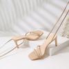 imageRIBONGZ Strappy Heels for Women Square Open Toe Tie Up Sandals Ankle Strap Lace Up Stiletto High Heels Sexy for Wedding Prom Party Comfort Dress ShoesNude