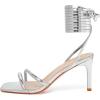 imageRIBONGZ Strappy Heels for Women Square Open Toe Tie Up Sandals Ankle Strap Lace Up Stiletto High Heels Sexy for Wedding Prom Party Comfort Dress ShoesSilver
