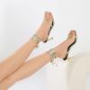 imageRIBONGZ Strappy Heels for Women Square Open Toe Tie Up Sandals Ankle Strap Lace Up Stiletto High Heels Sexy for Wedding Prom Party Comfort Dress ShoesGold Pu
