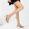 imageRIBONGZ Strappy Heels for Women Square Open Toe Tie Up Sandals Ankle Strap Lace Up Stiletto High Heels Sexy for Wedding Prom Party Comfort Dress ShoesGold Pu