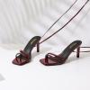 imageRIBONGZ Strappy Heels for Women Square Open Toe Tie Up Sandals Ankle Strap Lace Up Stiletto High Heels Sexy for Wedding Prom Party Comfort Dress ShoesBurgundy Patent