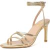 imageRIBONGZ Comfortable Kitten Heels Sexy Lace Up Heeled Sandals for Women Pointed Toe Strappy Heels Vacation Sandals Wedding Bride Party Prom Dress ShoesGold