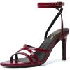 imageRIBONGZ Comfortable Kitten Heels Sexy Lace Up Heeled Sandals for Women Pointed Toe Strappy Heels Vacation Sandals Wedding Bride Party Prom Dress ShoesBurgundy
