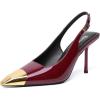 imageRIBONGZ Sexy Slingback Pumps Elegant Dressy Heels for Women Closed Toe Pointy High Heels Wedding Bride Prom Party Evening ShoesBurgundygold