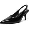 imageRIBONGZ Slingback Heels for Women Kitten Heels Closed Pointed Toe Ankle Strap Low Heeled Sexy Pumps Wedding Bride Guest Party Evening Prom Formal Herls Dressy ShoesBlack Patent