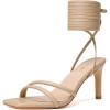 imageRIBONGZ Strappy Heels for Women Square Open Toe Tie Up Sandals Ankle Strap Lace Up Stiletto High Heels Sexy for Wedding Prom Party Comfort Dress ShoesNude
