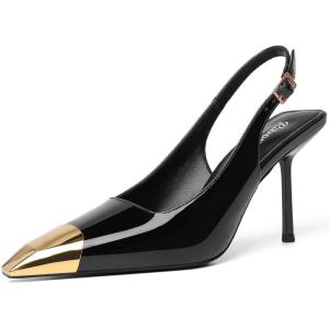 imageRIBONGZ Sexy Slingback Pumps Elegant Dressy Heels for Women Closed Toe Pointy High Heels Wedding Bride Prom Party Evening ShoesBlackgold