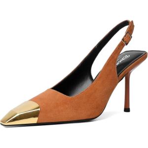 imageRIBONGZ Sexy Slingback Pumps Elegant Dressy Heels for Women Closed Toe Pointy High Heels Wedding Bride Prom Party Evening ShoesBrowngold