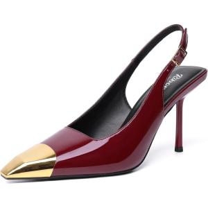 imageRIBONGZ Sexy Slingback Pumps Elegant Dressy Heels for Women Closed Toe Pointy High Heels Wedding Bride Prom Party Evening ShoesBurgundygold