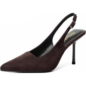 imageRIBONGZ Sexy Slingback Pumps Elegant Dressy Heels for Women Closed Toe Pointy High Heels Wedding Bride Prom Party Evening ShoesDark Brown