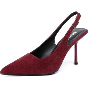 imageRIBONGZ Sexy Slingback Pumps Elegant Dressy Heels for Women Closed Toe Pointy High Heels Wedding Bride Prom Party Evening ShoesDarkred Suede