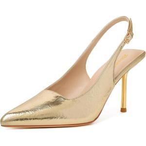 imageRIBONGZ Sexy Slingback Pumps Elegant Dressy Heels for Women Closed Toe Pointy High Heels Wedding Bride Prom Party Evening ShoesGold Scratch