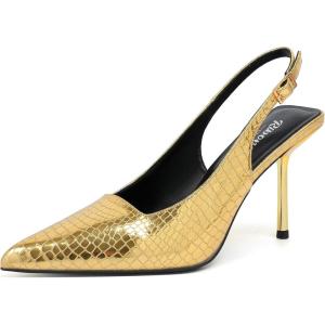 imageRIBONGZ Sexy Slingback Pumps Elegant Dressy Heels for Women Closed Toe Pointy High Heels Wedding Bride Prom Party Evening ShoesGold Stone