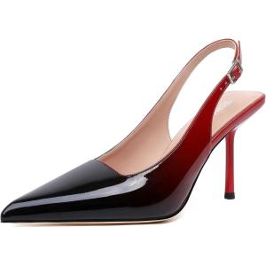 imageRIBONGZ Sexy Slingback Pumps Elegant Dressy Heels for Women Closed Toe Pointy High Heels Wedding Bride Prom Party Evening ShoesGradient Black Red