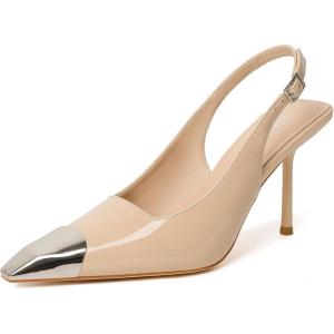 imageRIBONGZ Sexy Slingback Pumps Elegant Dressy Heels for Women Closed Toe Pointy High Heels Wedding Bride Prom Party Evening ShoesNude Sliver