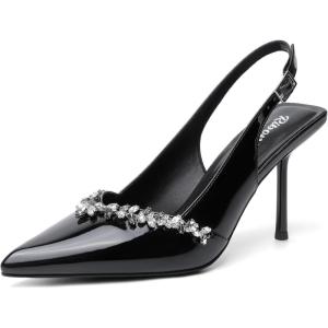 imageRIBONGZ Sexy Slingback Pumps Elegant Dressy Heels for Women Closed Toe Pointy High Heels Wedding Bride Prom Party Evening ShoesRhinestone Black