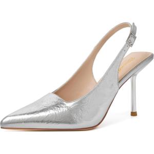 imageRIBONGZ Sexy Slingback Pumps Elegant Dressy Heels for Women Closed Toe Pointy High Heels Wedding Bride Prom Party Evening ShoesSilver Scratch