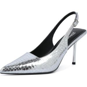 imageRIBONGZ Sexy Slingback Pumps Elegant Dressy Heels for Women Closed Toe Pointy High Heels Wedding Bride Prom Party Evening ShoesSilver Stone