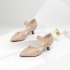 imageRIBONGZ Comfortable Kitten Heels for Women Pointed Closed Toe Ankle Strap Buckle Heels Slip on Low Heel Church Pumps Wedding Bridal Party Dressy ShoesNude