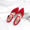 imageRIBONGZ Comfortable Kitten Heels for Women Pointed Closed Toe Ankle Strap Buckle Heels Slip on Low Heel Church Pumps Wedding Bridal Party Dressy ShoesRed