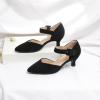 imageRIBONGZ Comfortable Kitten Heels for Women Pointed Closed Toe Ankle Strap Buckle Heels Slip on Low Heel Church Pumps Wedding Bridal Party Dressy ShoesBlack