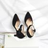 imageRIBONGZ Comfortable Kitten Heels for Women Pointed Closed Toe Ankle Strap Buckle Heels Slip on Low Heel Church Pumps Wedding Bridal Party Dressy ShoesBlack