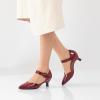 imageRIBONGZ Comfortable Kitten Heels for Women Pointed Closed Toe Ankle Strap Buckle Heels Slip on Low Heel Church Pumps Wedding Bridal Party Dressy ShoesBurgundy
