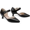 imageRIBONGZ Comfortable Kitten Heels for Women Pointed Closed Toe Ankle Strap Buckle Heels Slip on Low Heel Church Pumps Wedding Bridal Party Dressy ShoesBlack Pu