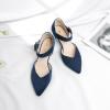 imageRIBONGZ Comfortable Kitten Heels for Women Pointed Closed Toe Ankle Strap Buckle Heels Slip on Low Heel Church Pumps Wedding Bridal Party Dressy ShoesNavy