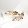 imageRIBONGZ Comfortable Kitten Heels for Women Pointed Closed Toe Ankle Strap Buckle Heels Slip on Low Heel Church Pumps Wedding Bridal Party Dressy ShoesGold
