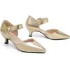 imageRIBONGZ Comfortable Kitten Heels for Women Pointed Closed Toe Ankle Strap Buckle Heels Slip on Low Heel Church Pumps Wedding Bridal Party Dressy ShoesGold