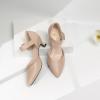 imageRIBONGZ Comfortable Kitten Heels for Women Pointed Closed Toe Ankle Strap Buckle Heels Slip on Low Heel Church Pumps Wedding Bridal Party Dressy ShoesNude