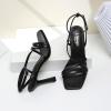 imageRIBONGZ Strappy Stiletto Kitten Heels Ankle Strap Sexy Heeled Sandals for Women Square Open Toe High Heels Wedding Bride Party Prom Dress ShoesBlack