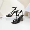 imageRIBONGZ Strappy Stiletto Kitten Heels Ankle Strap Sexy Heeled Sandals for Women Square Open Toe High Heels Wedding Bride Party Prom Dress ShoesBlack