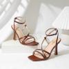 imageRIBONGZ Strappy Stiletto Kitten Heels Ankle Strap Sexy Heeled Sandals for Women Square Open Toe High Heels Wedding Bride Party Prom Dress ShoesBrown