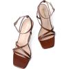 imageRIBONGZ Strappy Stiletto Kitten Heels Ankle Strap Sexy Heeled Sandals for Women Square Open Toe High Heels Wedding Bride Party Prom Dress ShoesBrown