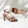imageRIBONGZ Strappy Stiletto Kitten Heels Ankle Strap Sexy Heeled Sandals for Women Square Open Toe High Heels Wedding Bride Party Prom Dress ShoesBrown