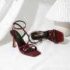 imageRIBONGZ Strappy Stiletto Kitten Heels Ankle Strap Sexy Heeled Sandals for Women Square Open Toe High Heels Wedding Bride Party Prom Dress ShoesBurgundy