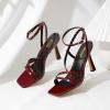 imageRIBONGZ Strappy Stiletto Kitten Heels Ankle Strap Sexy Heeled Sandals for Women Square Open Toe High Heels Wedding Bride Party Prom Dress ShoesBurgundy