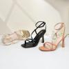 imageRIBONGZ Strappy Stiletto Kitten Heels Ankle Strap Sexy Heeled Sandals for Women Square Open Toe High Heels Wedding Bride Party Prom Dress ShoesGold