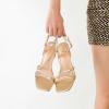 imageRIBONGZ Strappy Stiletto Kitten Heels Ankle Strap Sexy Heeled Sandals for Women Square Open Toe High Heels Wedding Bride Party Prom Dress ShoesGold