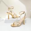imageRIBONGZ Strappy Stiletto Kitten Heels Ankle Strap Sexy Heeled Sandals for Women Square Open Toe High Heels Wedding Bride Party Prom Dress ShoesGold